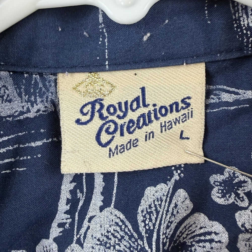 Royal Creations Shirt Mens Large Blue Hawaiian Map Short Sleeve Button Up Aloha - Picture 4 of 8